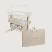 Patut co-sleeper, Lionelo, Jodie, Multifunctional, Reglabil in 6 pozitii pe inaltime, Saltea cu densitate T25, Functie de leganare, Cu plasa de tantari, Buzunar depozitare, Geanta transport, 84x48x70-80 cm, Bej BYNLO-JODIE_BEIGE_CREAM