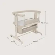 Patut co-sleeper, Lionelo, Jodie, Multifunctional, Reglabil in 6 pozitii pe inaltime, Saltea cu densitate T25, Functie de leganare, Cu plasa de tantari, Buzunar depozitare, Geanta transport, 84x48x70-80 cm, Bej BYNLO-JODIE_BEIGE_CREAM