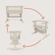 Patut co-sleeper, Lionelo, Jodie, Multifunctional, Reglabil in 6 pozitii pe inaltime, Saltea cu densitate T25, Functie de leganare, Cu plasa de tantari, Buzunar depozitare, Geanta transport, 84x48x70-80 cm, Bej BYNLO-JODIE_BEIGE_CREAM