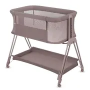 Patut co-sleeper, Lionelo, Luna, 2 in 1, Cu laterala culisanta, Cu setare unghiulara, Cu roti, Reglabil in 6 pozitii pe inaltime, Bej inchis BYNLO-LUNA_BEIGE_TAUPE
