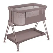 Patut co-sleeper, Lionelo, Luna, 2 in 1, Cu laterala culisanta, Cu setare unghiulara, Cu roti, Reglabil in 6 pozitii pe inaltime, Bej inchis BYNLO-LUNA_BEIGE_TAUPE