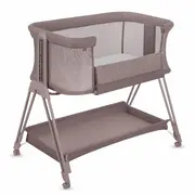 Patut co-sleeper, Lionelo, Luna, 2 in 1, Cu laterala culisanta, Cu setare unghiulara, Cu roti, Reglabil in 6 pozitii pe inaltime, Bej inchis BYNLO-LUNA_BEIGE_TAUPE