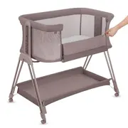 Patut co-sleeper, Lionelo, Luna, 2 in 1, Cu laterala culisanta, Cu setare unghiulara, Cu roti, Reglabil in 6 pozitii pe inaltime, Bej inchis BYNLO-LUNA_BEIGE_TAUPE