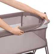 Patut co-sleeper, Lionelo, Luna, 2 in 1, Cu laterala culisanta, Cu setare unghiulara, Cu roti, Reglabil in 6 pozitii pe inaltime, Bej inchis BYNLO-LUNA_BEIGE_TAUPE