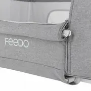 Patut co-sleeper 2 in 1, Feedo, Pliabil, Reglabil in 5 pozitii, Cu laterala detasabila, Cu roti, Greutate maxima suportata 9 kg, 0-5 luni, Gri BYN235206
