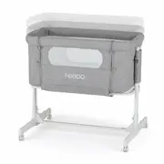Patut co-sleeper 2 in 1, Feedo, Pliabil, Reglabil in 5 pozitii, Cu laterala detasabila, Cu roti, Greutate maxima suportata 9 kg, 0-5 luni, Gri BYN235206