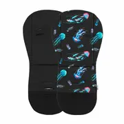 Salteluta pentru carucior, Petite&Mars, Foamy, Din spuma cu memorie, 86 x 42 cm, Reversibila, Universala, Design cu meduze, Negru BYN575738