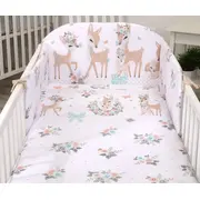 Set Lenjerie Din Bumbac Cu Protectie Laterala Pentru Pat Bebe 120 X 60 Cm, Caprioara Boho Alb, Amy Pjb81992