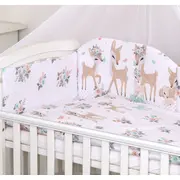 Set Lenjerie Din Bumbac Cu Protectie Laterala Pentru Pat Bebe 120 X 60 Cm, Caprioara Boho Alb, Amy Pjb81992