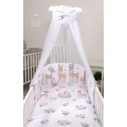 Set Lenjerie Din Bumbac Cu Protectie Laterala Pentru Pat Bebe 120 X 60 Cm, Caprioara Boho Alb, Amy Pjb81992