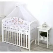 Set Lenjerie Din Bumbac Cu Protectie Laterala Pentru Pat Bebe 120 X 60 Cm, Caprioara Boho Alb, Amy Pjb81992