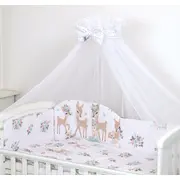Set Lenjerie Din Bumbac Cu Protectie Laterala Pentru Pat Bebe 120 X 60 Cm, Caprioara Boho Alb, Amy Pjb81992
