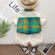 Costumas pentru baietei cu camasuta verde in carouri mdxbr13-r1