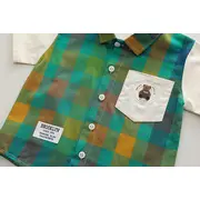 Costumas pentru baietei cu camasuta verde in carouri mdxbr13-r1