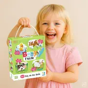 Puzzle 4 in 1 - o zi la ferma (2, 3, 4 piese)