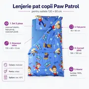 Lenjerie pat Paw Patrol copii 2-6 ani pentru saltele 130x60 cm ASC6427968000295