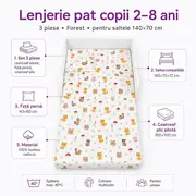 Lenjerie pat copii 2-8 ani in 3 piese Forest pentru saltele 140x70 cm - ASC6427968000219