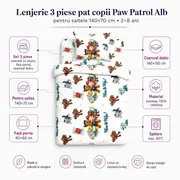 Lenjerie 3 piese pat copii Paw Patrol Alb 2-8 ani pentru saltele 140x70 ASC6427968007218