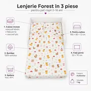 Lenjerie in 3 piese Forest pentru pat copii 2-16 ani compatibila cu saltea 180x80cm - ASC6427968007232