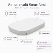 Saltea ovala SmartNest 123x73x12 cm in 5 straturi, husa bumbac - dimensiune atipica - ASC6427968007744