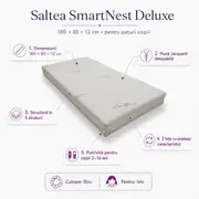 Saltea SmartNest Deluxe 180/80/12cm pentru patuturi copii 2-16 ani - ASC6427968007867