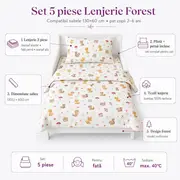 Set 5 piese Lenjerie Forest saltele 130x60 compatibile cu pat 2-6 ani + Pilota + Perna - ASC6427968008000