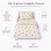Set 5 piese Lenjerie Forest saltele 160x80 compatibile cu pat 2-12 ani + Pilota + Perna - ASC6427968008024