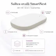 Saltea ovala SmartNest 120x64x12 cm in 5 straturi, husa bumbac - ASC6427968128272