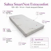 Saltea SmartNest Extraconfort 120x60x14 cm cu husa de Jacquard Deluxe pentru pat bebe - ASC6427968009144