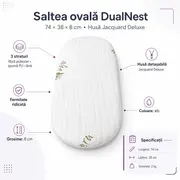 Saltea ovala DualNest 74x38x8 cm in 3 straturi, husa Jacquard Deluxe - ASC6427968009328