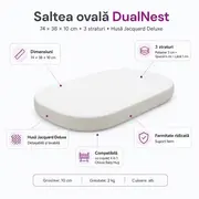 Saltea ovala DualNest 74x38x10 cm in 3 straturi, husa Jacquard Deluxe, compatibila Chicco Baby Hug - ASC6427968009342