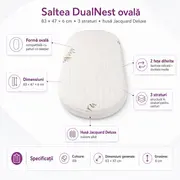 Saltea Dualnest ovala 83x47x6 cm in 3 straturi pentru pat co-slepper, 2 fete diferite, husa Jacquard Deluxe - ASC6427968020057