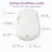 Saltea Dualnest ovala 83x47x8 cm in 3 straturi pentru pat co-slepper, 2 fete diferite, husa Jacquard Deluxe - ASC6427968020064