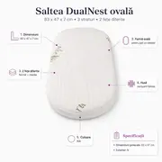 Saltea Dualnest ovala 83x47x7 cm in 3 straturi pentru pat co-slepper, 2 fete diferite, husa Jacquard Deluxe- ASC6427968020071