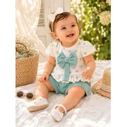 Set 2 piese din muselina pentru fete cu imprimeu inimioare si fundita, vernil tram1653-1