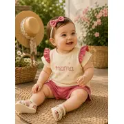 Set 2 piese donino cu broderie florala mama si maneci cu volanase, roz tram40888-1