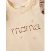 Set 2 piese donino cu broderie florala mama si maneci cu volanase tram40888