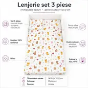 Lenjerie Set 3 piese Lenjerie Cresa - Animalutele padurii pentru saltele 140x70 - ASC6427968009397