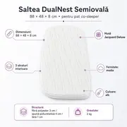 Saltea DualNest Semiovala 88x48x8 Cm in 3 straturi Pentru pat co-slepper, Husa Jacquard Deluxe - ASC6427968020217