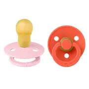 Bibs - set 2 suzete colour latex, tetina rotunda, 18 luni +-baby pink/tango bbb130474