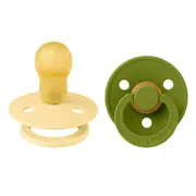 Bibs - set 2 suzete colour latex, tetina rotunda, 18 luni +-pale butter/wasabi bbb130475