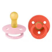 Bibs - set 2 suzete colour latex, tetina rotunda, 6 luni +-baby pink/tango bbb120474