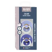 Bibs - set 2 suzete fosforescente colour glow latex, tetina rotunda, 0 luni +-hush/grape bbb110481