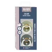 Bibs - set 2 suzete fosforescente colour glow latex, tetina rotunda, 0 luni +-sage/pine bbb110479