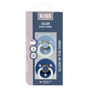 Bibs - set 2 suzete fosforescente colour glow latex, tetina rotunda, 0 luni +-sky blue/cornflower bbb110480