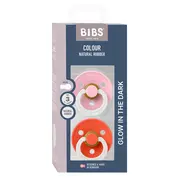 Bibs - set 2 suzete fosforescente colour glow latex, tetina rotunda, 18 luni +-baby pink/tango bbb130478