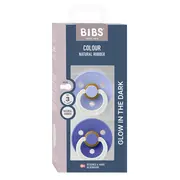 Bibs - set 2 suzete fosforescente colour glow latex, tetina rotunda, 18 luni +-hush/grape bbb130481
