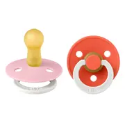 Bibs - set 2 suzete fosforescente colour glow latex, tetina rotunda, 6 luni +-baby pink/tango bbb120478