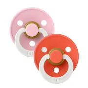 Bibs - set 2 suzete fosforescente colour glow latex, tetina rotunda, 6 luni +-baby pink/tango bbb120478