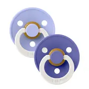 Bibs - set 2 suzete fosforescente colour glow latex, tetina rotunda, 6 luni +-hush/grape bbb120481